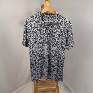 G/FORE Floral Polo Shirt Mens Size M White Navy Blue Flowers Performance Golf